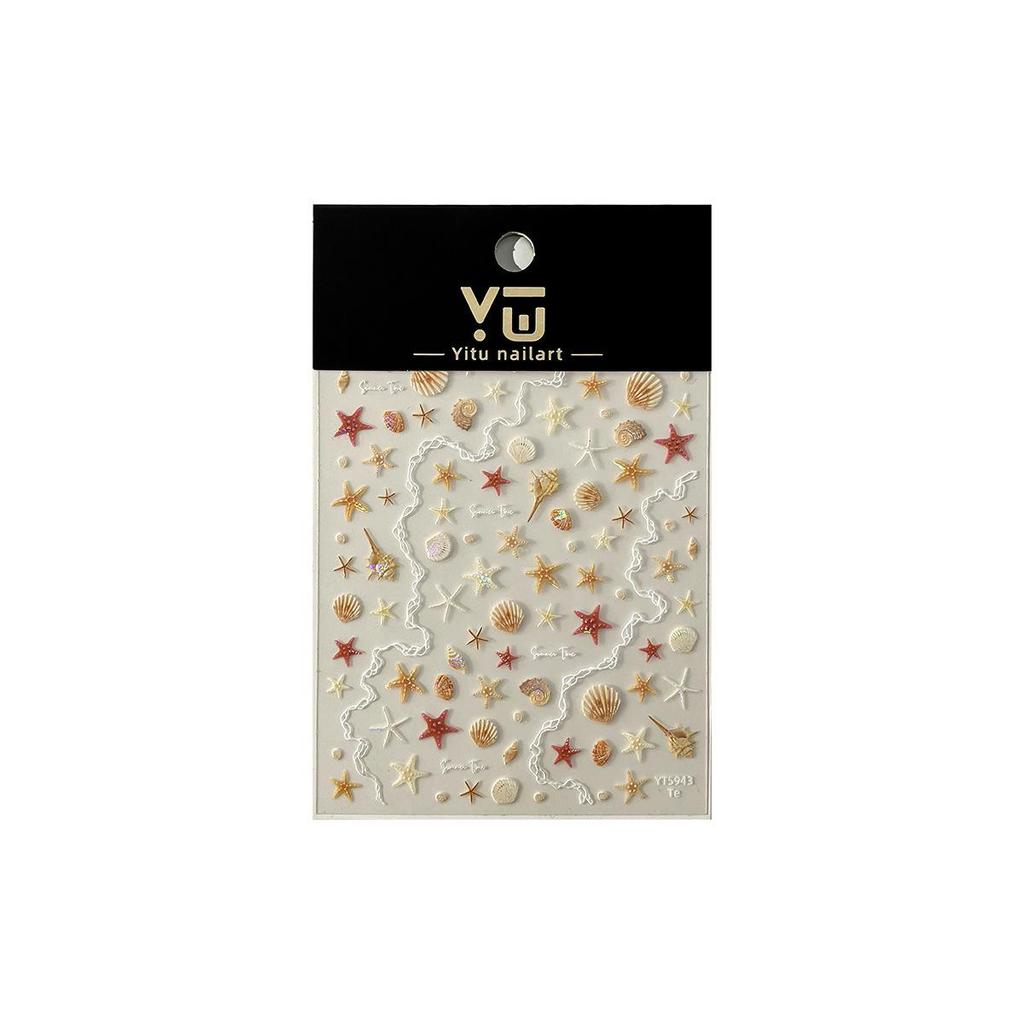 Dreamy Starfish & Seashell 3D Nail Art Stickers with Adhesive