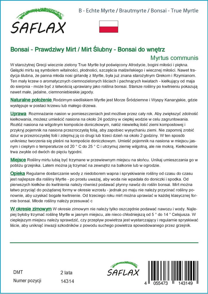 SAFLAX Garden In the Bag - Bonsai - True Myrtle - 30 Seeds - With Substrate In a Fitting Stand Up Bag - Myrtus Communis
