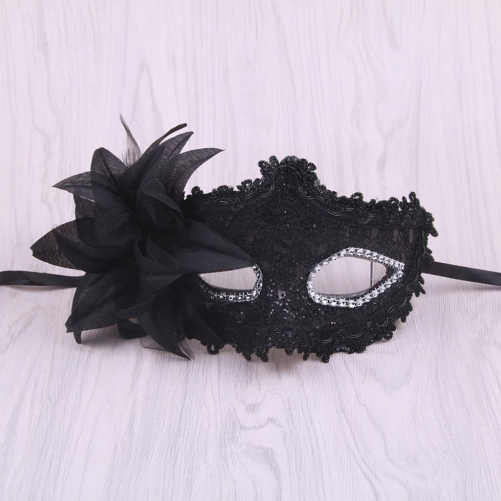 Feather Rhinestones Masquerade Mask Lace Flower Half Face Sexy Feather Flower  For Couple Masquerade Ball Party Game