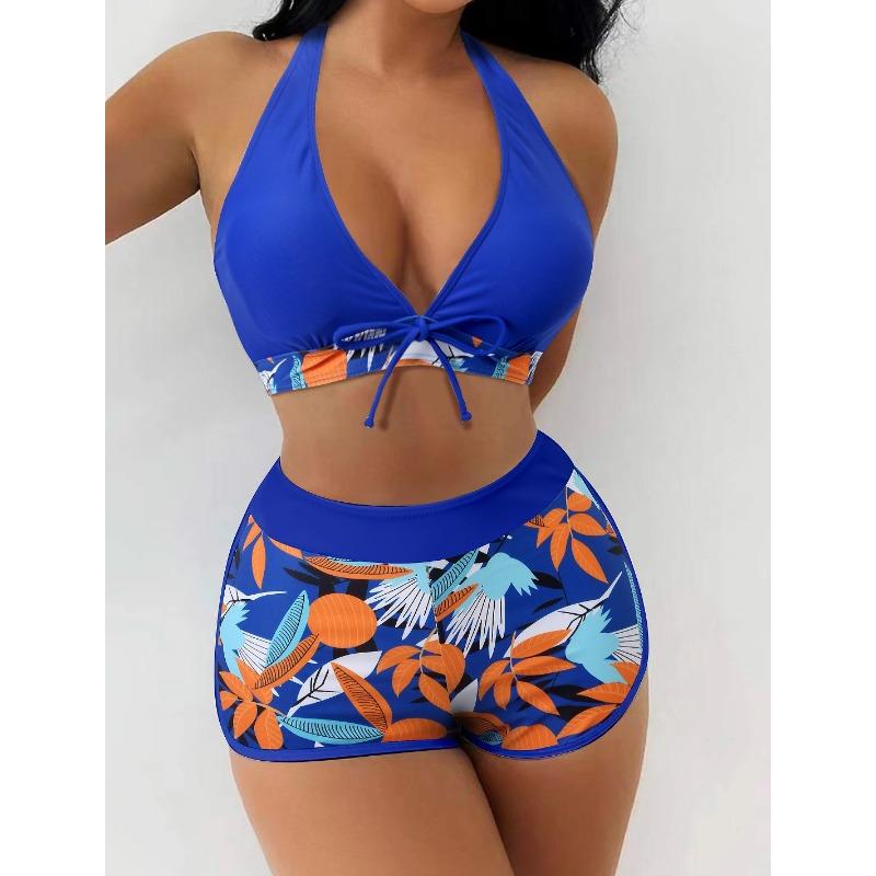 New split swimsuit women's deep, flat angle sports high waist print sexy bikini fashion sexy