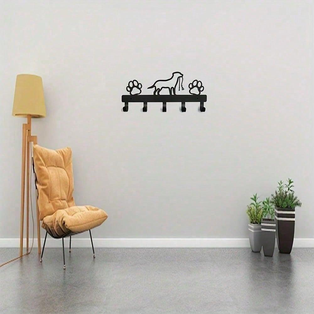 Metal Dog Claw Key Holder with 5 Hooks, Pet Silhouette Wall Mounted Rack for Entryway, Bedroom Hallway Organizer, Home Decor