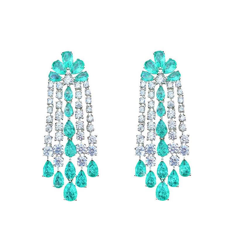 

French Elegance Temperament Light Luxury Row Diamond-Encrusted Needle Tassel Long Water Drop Earrings Super Fairy Zircon Ear Jewelry