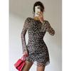 2026 New Autumn/Winter Sexy Backless Leopard Long Sleeve Dress - European & American Style