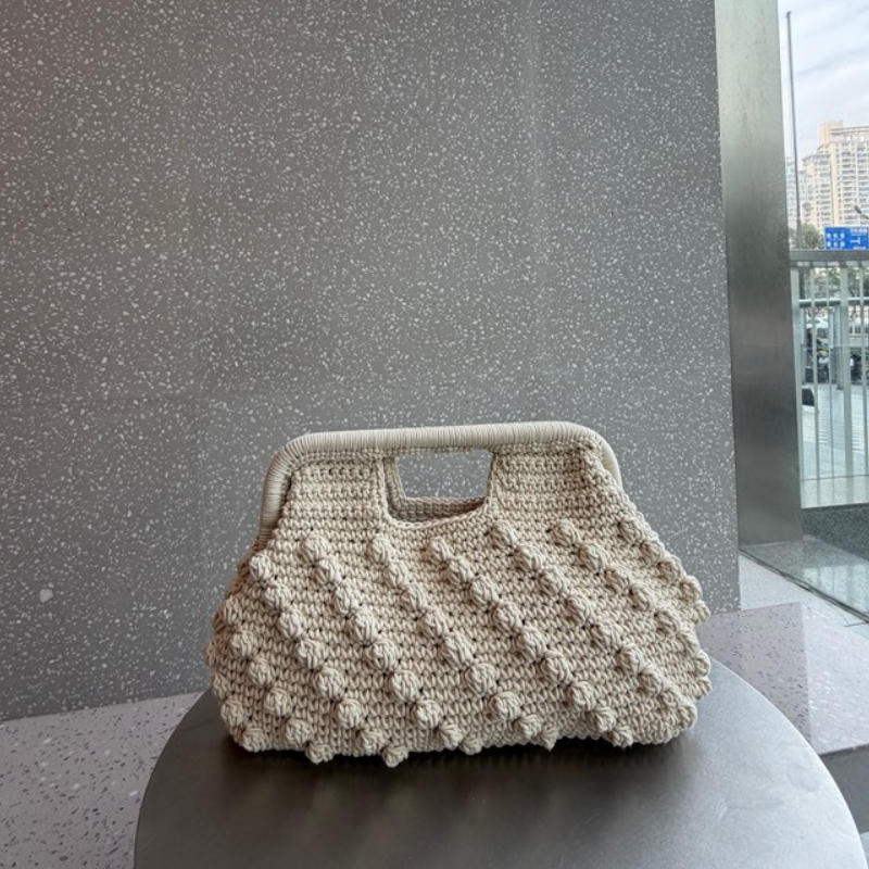 

Hand-woven Clutch Bag Fashi Versatile Clip Bag Summer Beach Travel Vacati Bag Elegant Evening Purse Women s Handbag бежевий