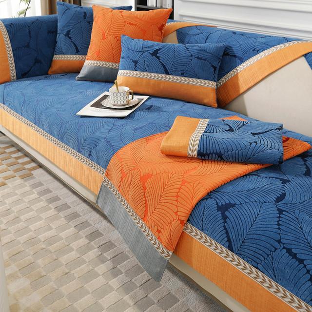 

Роскошный чехол для дивана из шениллового жаккарда с листьями на 2-3 места, кожаный чехол для дивана, нескользящий, лоскутный, защитный чехол для кресла-реклайнера Cushion cover30x50cm синий
