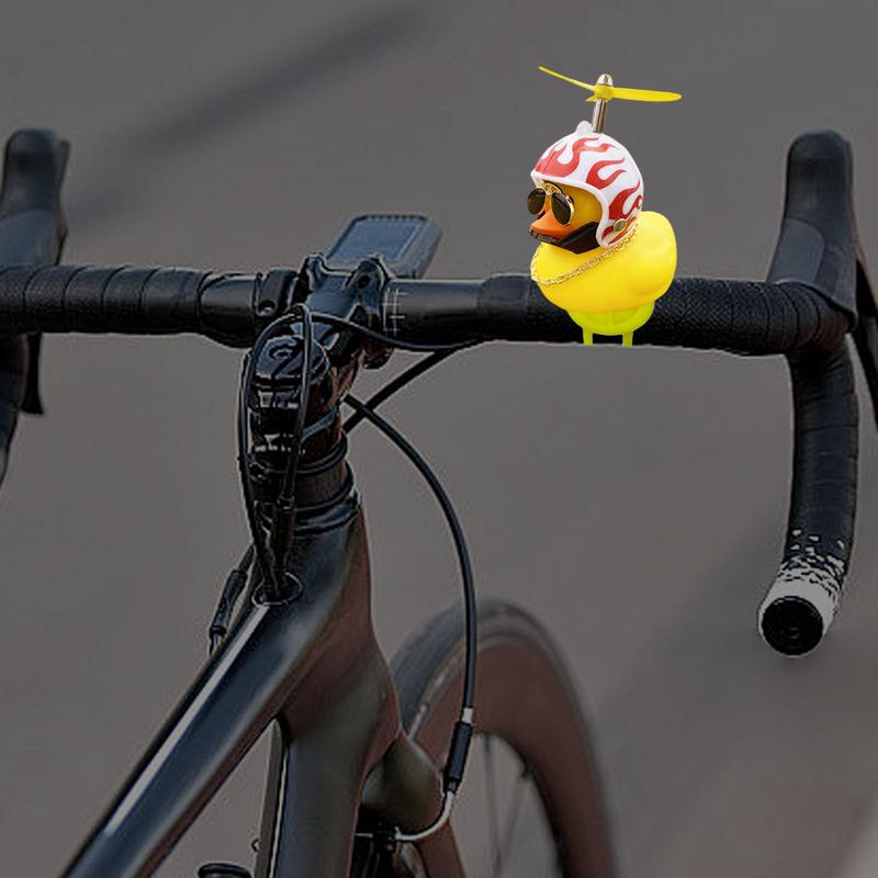 Rubber Broken Wind Duck Toy Motorcycle Car Ornaments Yellow Duck Car Dashboard Decoration with Cool Glasses Propeller Helmet