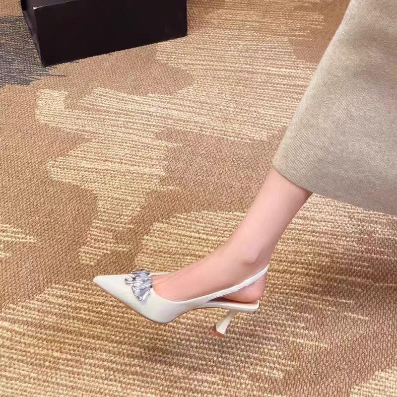 Fashion Thin Heel Baotou Sandals Summer New Small Fragrance Pointed Head Shallow Mouth After Empty Sequin High Heels Women's Shoes