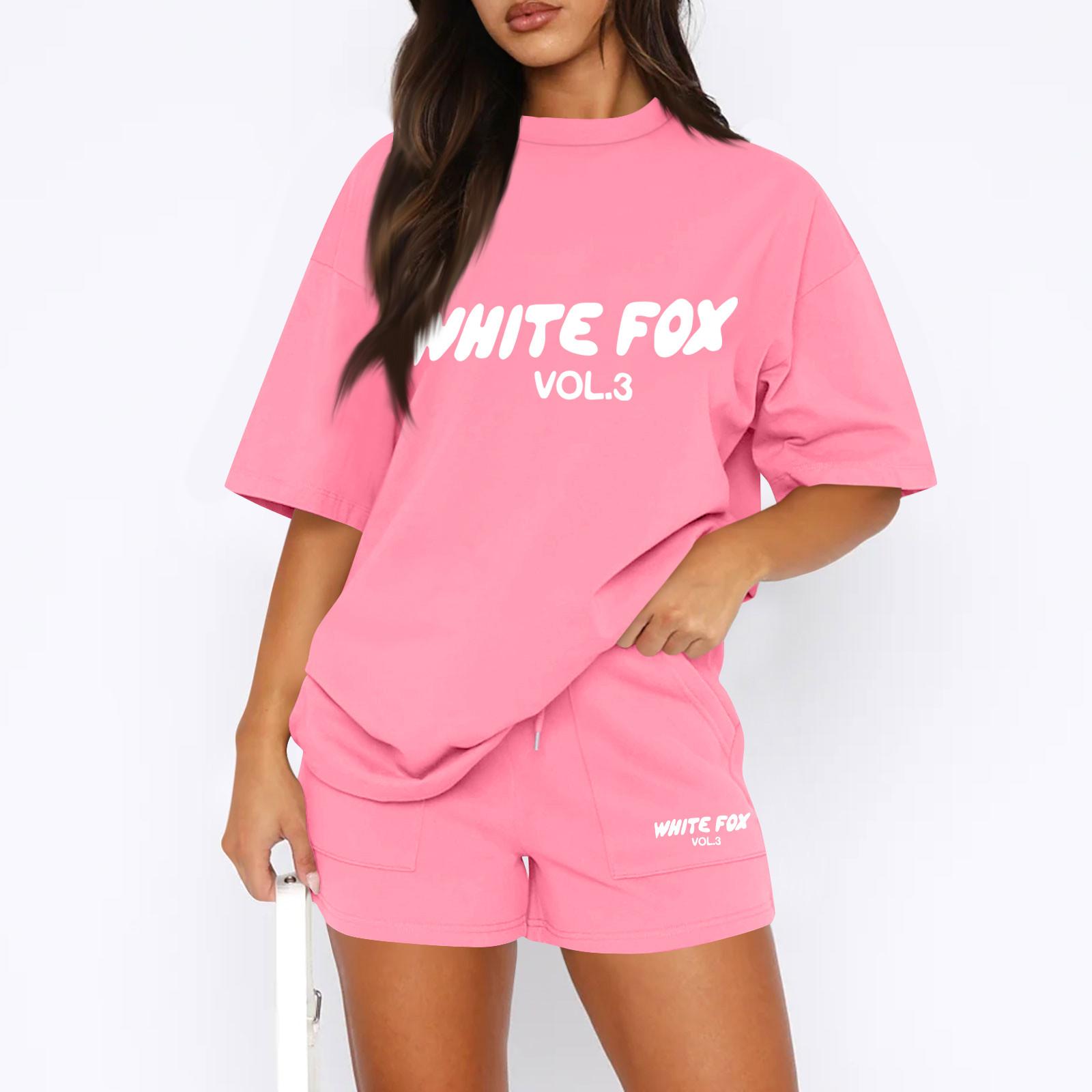 

Женские повседневные свободные футболки с принтом и шорты, комплект L светло-розовый