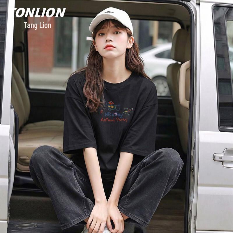 TonLion Women s 100% Cotton Loose Fit Cartoon T-Shirt 2XL