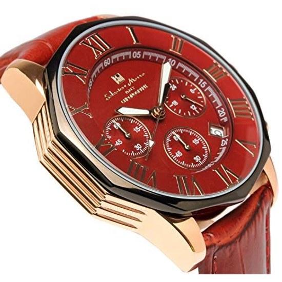 Salvatore Mara watch red chronograph 10 ATM water-resistant business formal mens leather strap