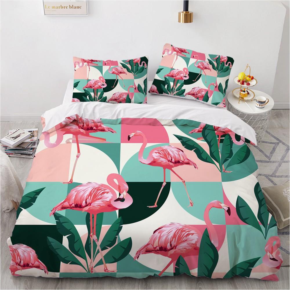 Flamingo Bettbezug King Queen 3D Rosa Tier Bettwäsche Set Für Kinder Teenager Erwachsene Aquarell Stil Steppdeckenbezug Mit Kissenbezug