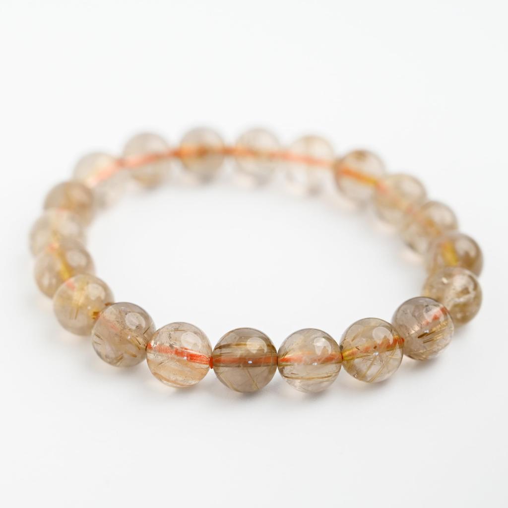 Eigado Rutilated Quartz 10mm 16cm Wrist Limited Natural Power Prayer Good Luck Feng Shui Bracelet, Stone, Circumference, One-of-a-Kind, Edition,