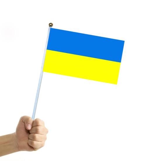 10Pcs Ukraine Flags Fade-resistant Small Polyester Vivid Color Ukraine Hand Flags for Party Decoration