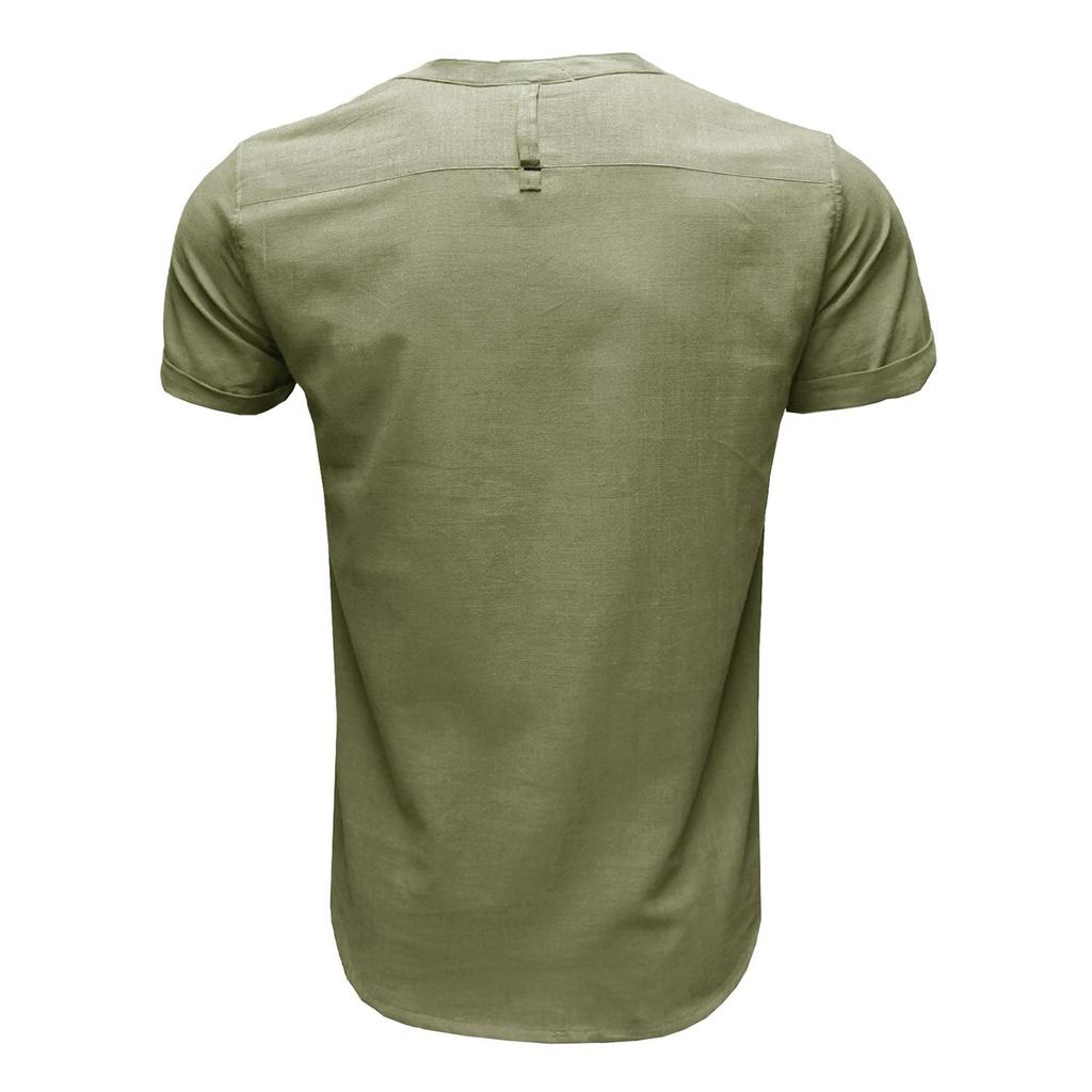 Camicia Uomo Casual A Maniche Corte Con Bottoni Henley | Modello Con Tasca | Grigio, Taglia M | Morbida E Traspirante