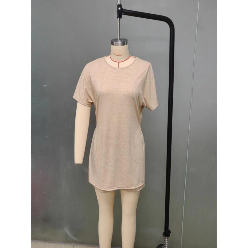 Damen Sommer Neu Lässig Rundhals Einfarbig Fledermausärmel Top Dreiviertelhose Zweiteiler