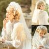 Vintage Brides Lace Veil Headdress Black White Lolita Veil for Outdoor Occasions