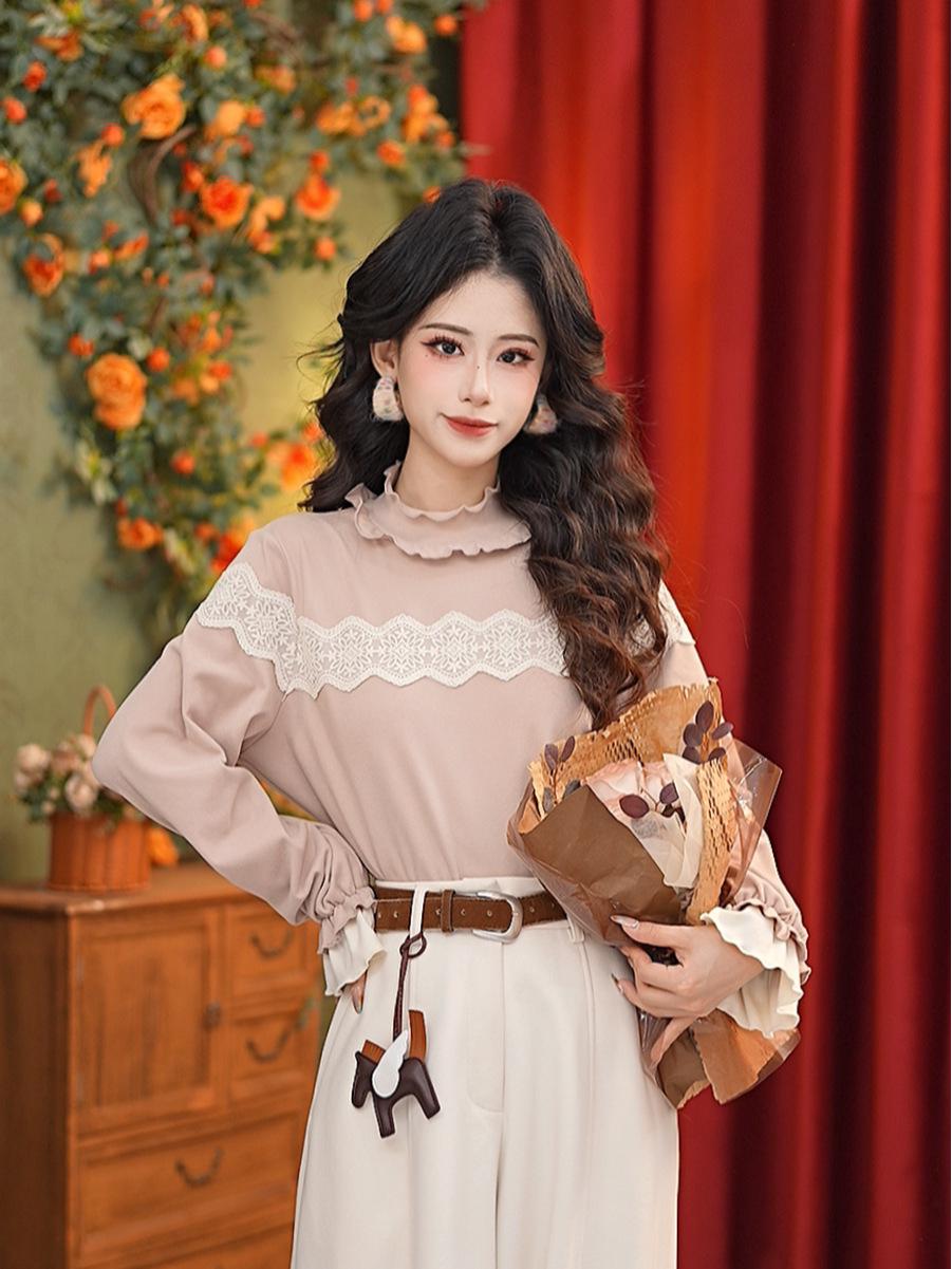 Zhang Jiayuan Slimming Retro Layered Long Sleeve T-shirt - Style #S14753 Medium