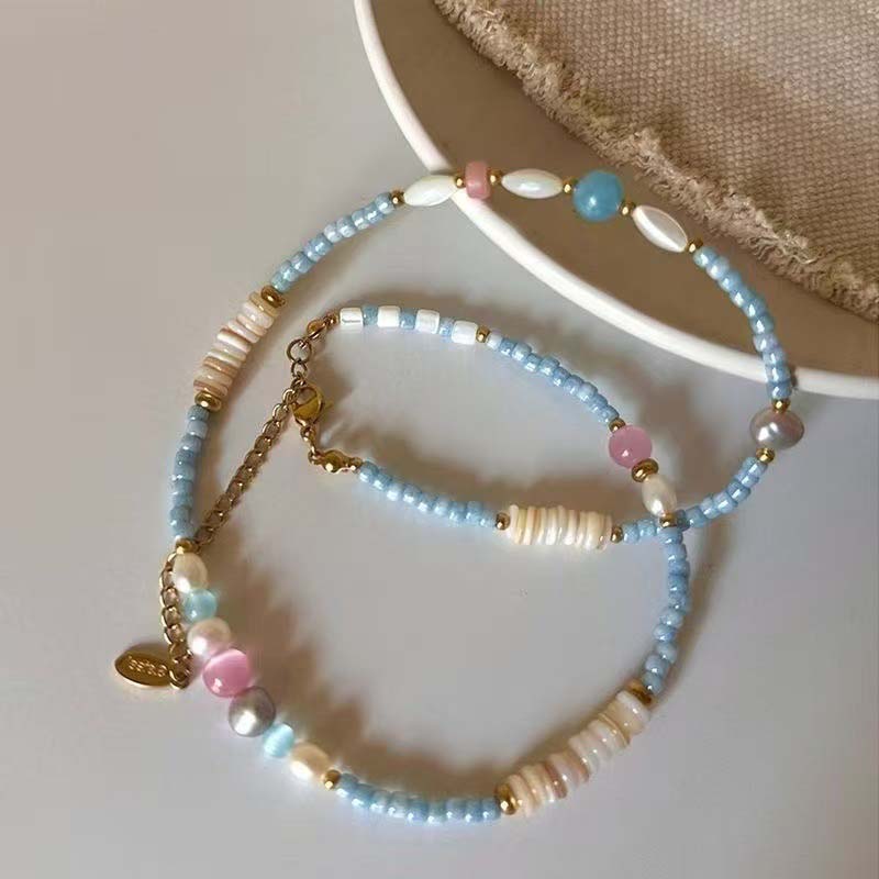Temperament Sweet Dopamine Color Fresh Pink Blue Resin Beads Imitation Pearl Beaded Necklace for Women Collar Chain Jewelry Gift