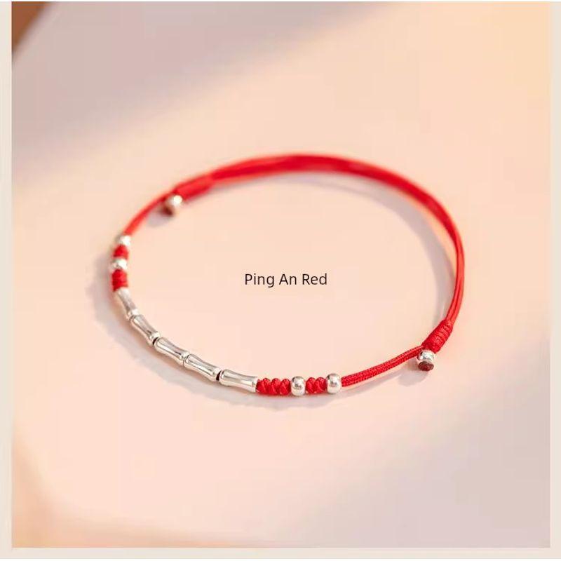 

Серебряный плетеный браслет-талисман из бамбука для девочки Ashore silver slub [red] anklet