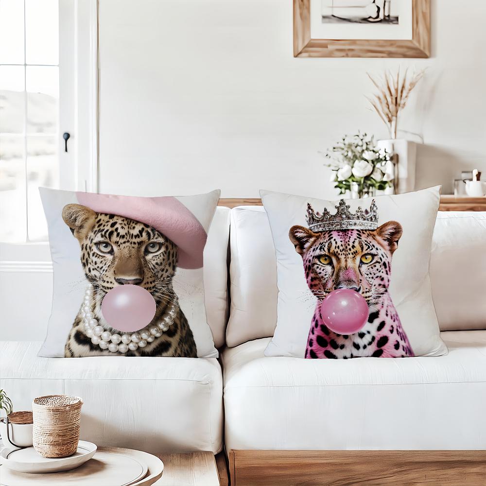 Trendy Pink Retro Leopard Girl Pillow Case Sofa Living Room Bedroom Headboard Backrest Square Cushion Nap Time