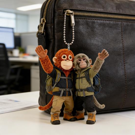 Monkey Keychain Cute Baby Monkey Acrylic Charm 2D Monkey Holding Plush Toy Hanging Pendant for Backpack Purse Car Keys