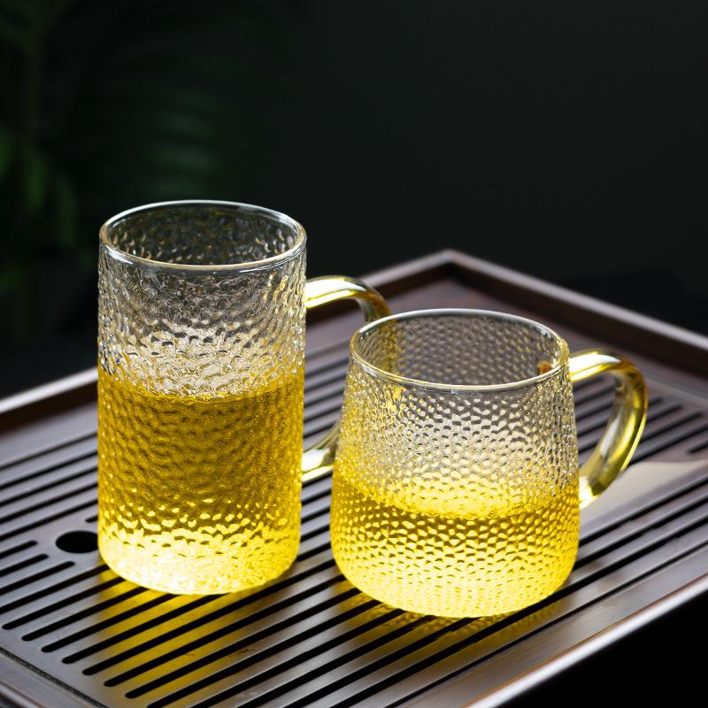 Heat-Resistant Hammered Glass Mug with Handle for Milk, Coffee, and Flower Tea