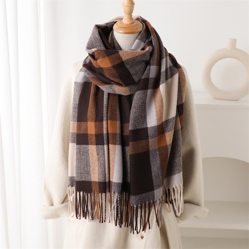  New Fashion Luxury Plaid Winter Warm Women Scarf Cashmere Shawls Thick Neckerchief Hijab Wraps Pashmina Foulard