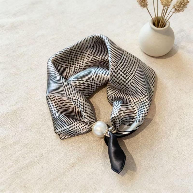 Thin Pearl Necklace with Magnetic Clasp, Lazy-style Silk Scarf, Women's Pendant Scarf, Collarbone Chain