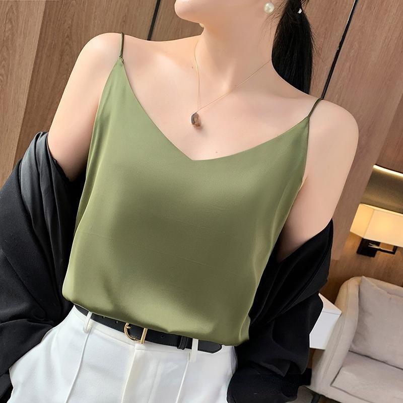 Tank Top Satin Silk Halter Crop Tops Women Summer Camis Backless Camisole Fashion Casual Tube Lady Sleeveless
