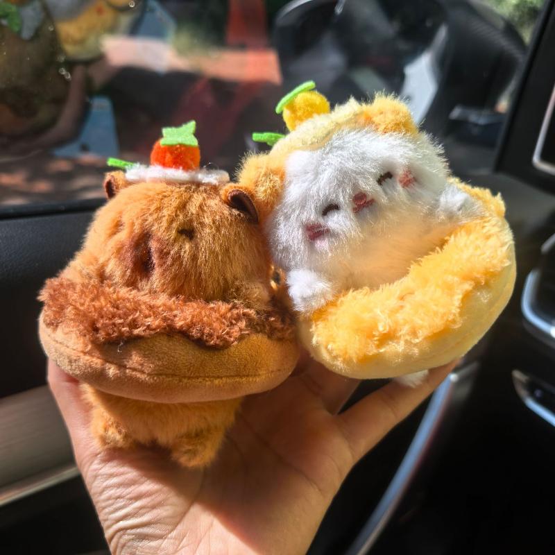 1Pcs Cute Sweetheart Circle Animal Plush Pendant Rabbit Dolphin Cat Doll Keychain For Girls Gifts Creative School Bag Decoration