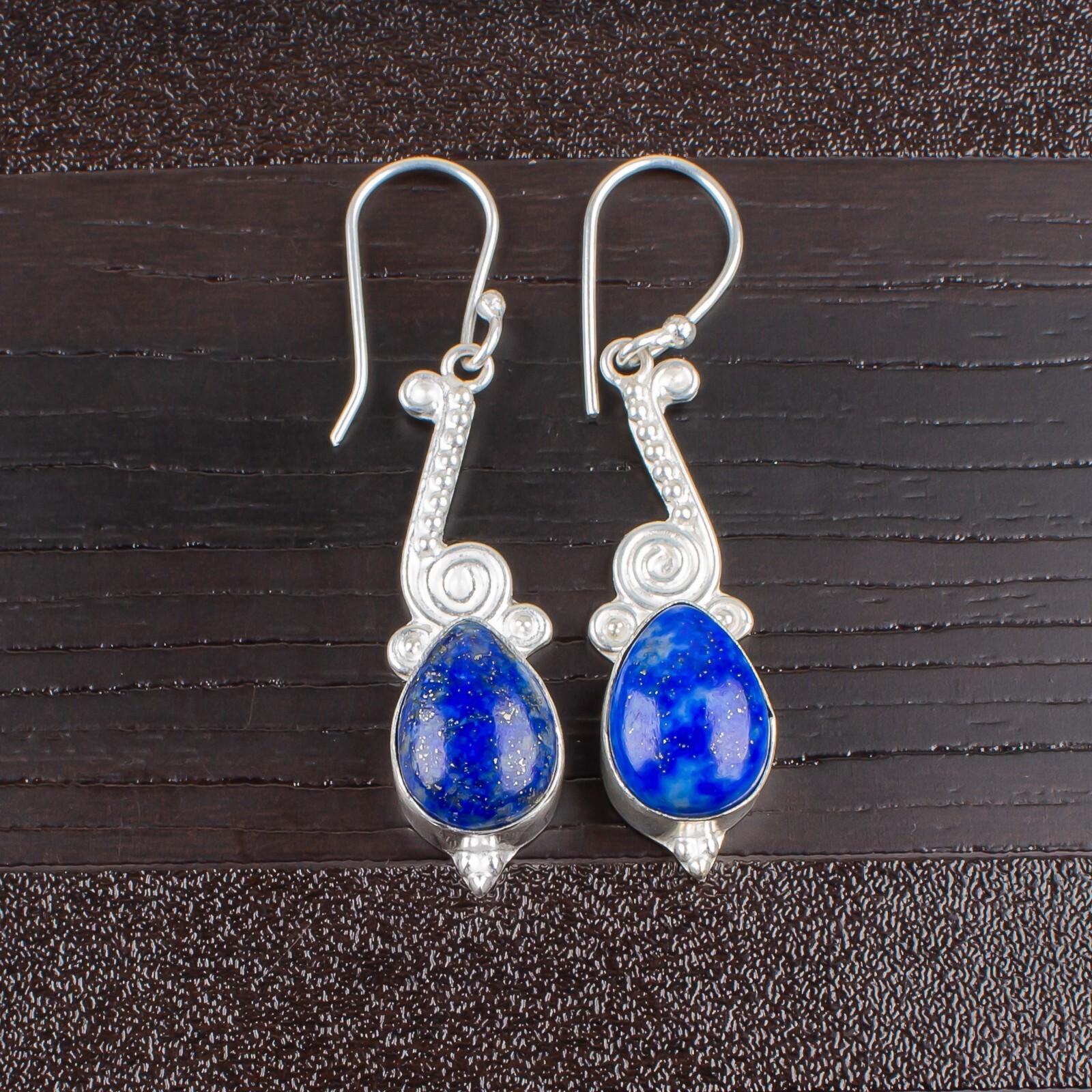 

925 Sterling Silver Lapis Lazuli Gemstone Ethnic Jewelry Earrings For Mother EE-37-31