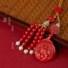 Jingchunlan High Content Cinnabar Red Sand Car Charm with Lucky Cat Guanyin Pixiu