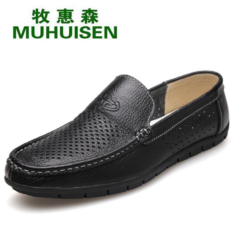 

Wenzhou Leather Shoe Factory Summer Leather Hollow Leather Shoes Men s New Soft-soled Foot Sleeve Driving Doudou Hole Sandals 38