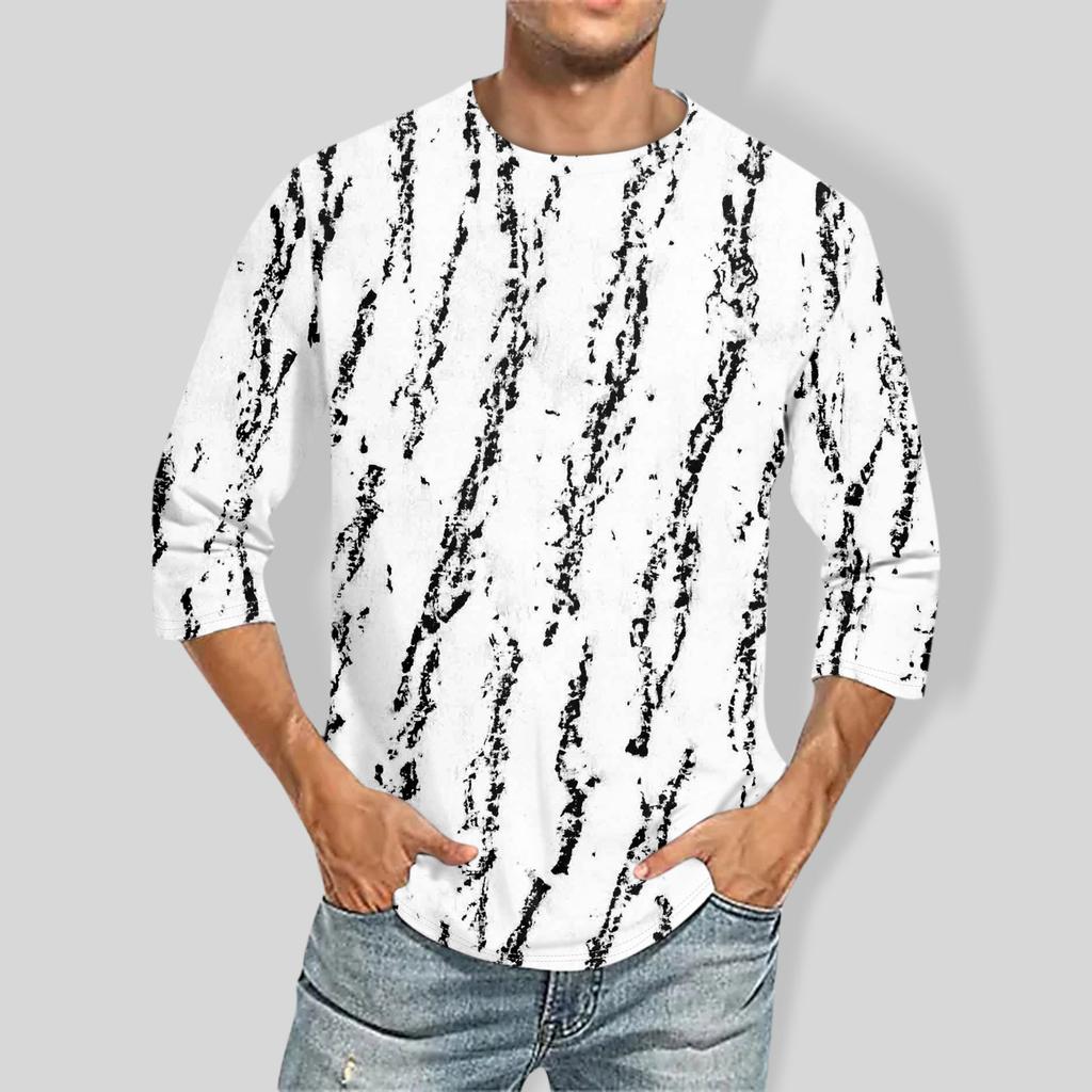 Camiseta de moda informal con cuello redondo y manga tres cuartos para hombre
