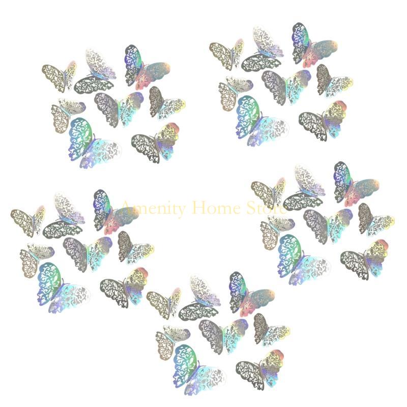 F26C 72pcs 3D Hollowout Colorful Butterfly Wall Sticker Set for Home Party Decors Easy to Apply and Remove No Residues