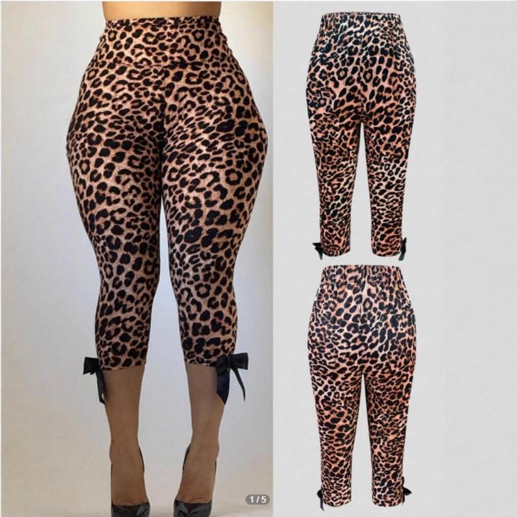 Women's High Waist Seven Eighth Length Pants Casual Leopard Print Stretch Yoga Pants