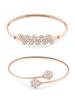 Set of 2 Rose Gold Contemporary Cubic Zirconia Brass Kada Style Bracelet For Women