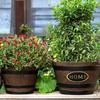 Happyyami Wine Barrel Planter Resin Flower Pot Barrel Planter Garden Whiskey Barrel Planter Pot Boxes Container Outdoor Indoor Flower Pot with Hole