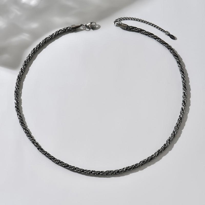 Europe America Simple Retro Old Twist Rope Necklace Titanium Steel Fried Dough Twists Chain Bone Street Hip-hop Style Versatile Necklaces