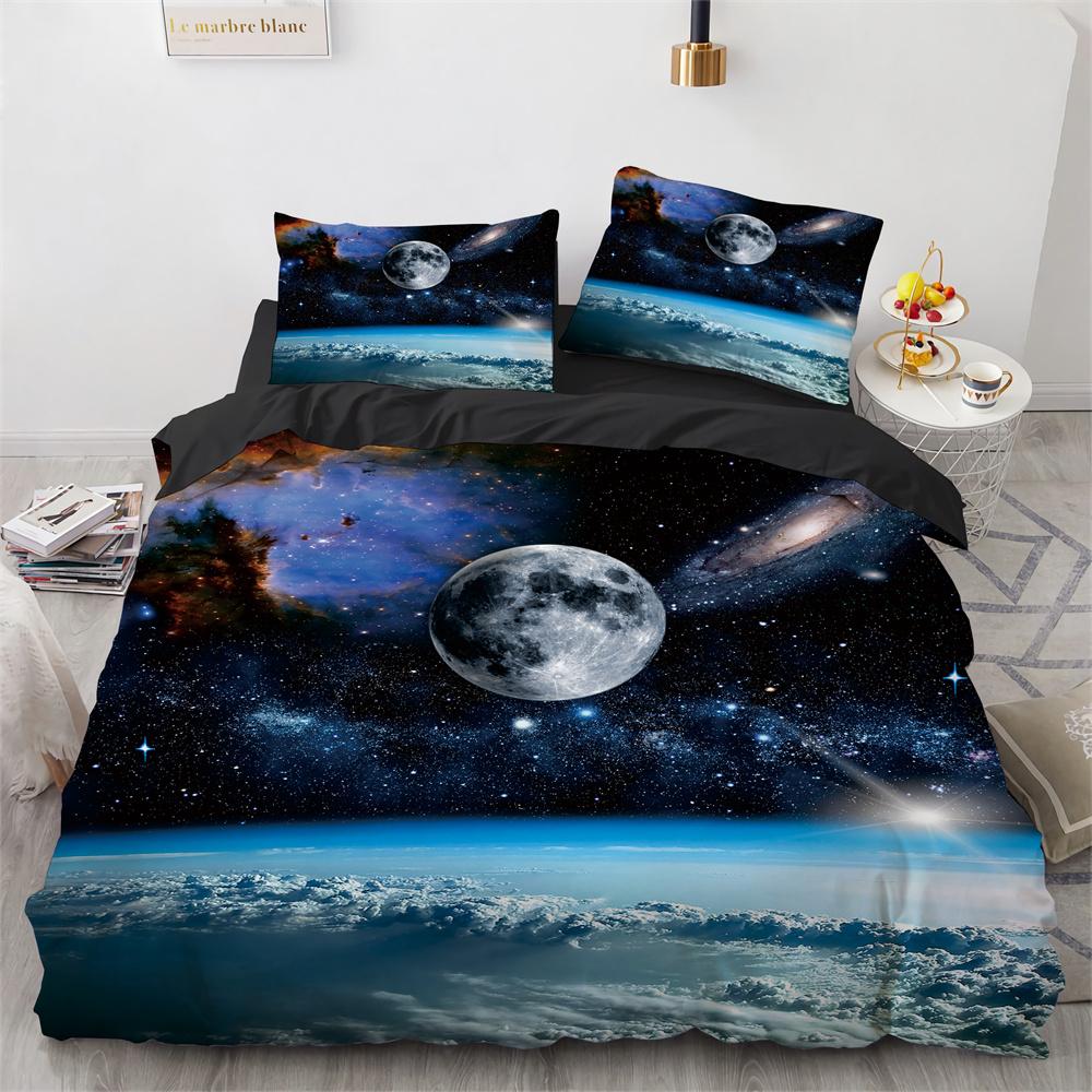 Galaxy Planet König Königin Bettbezug Universum Himmel Bettwäsche Set 3D Blaue Erde Weltraum Astronomie 2/3 Stück Deckenbezug