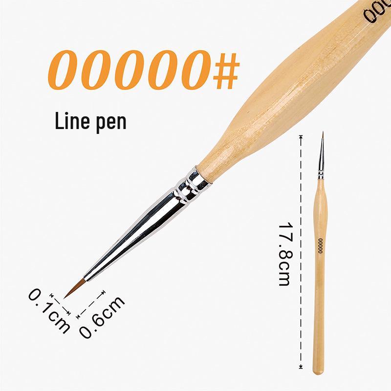 Wolf Hair Fine Line Brush - Black Triangular Birch Handle for Nail Art and Watercolor Detailing