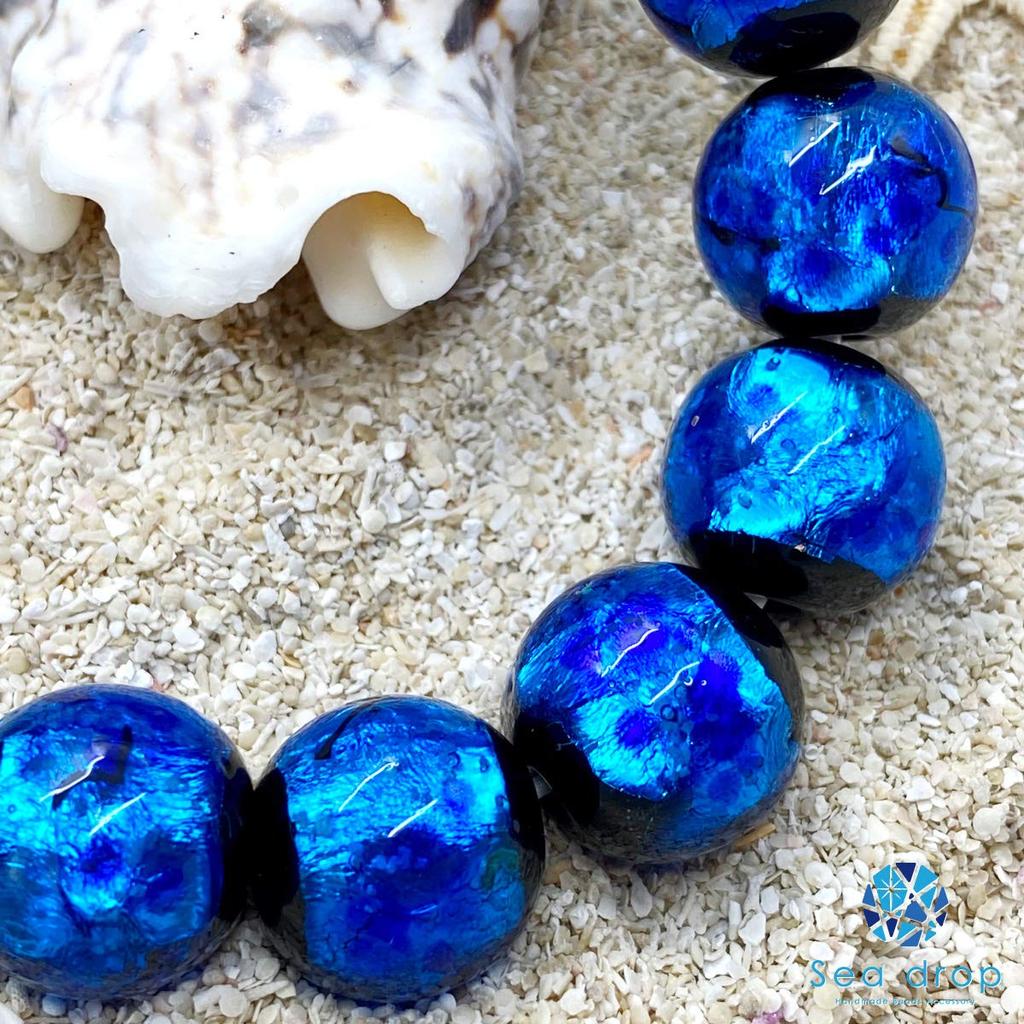 Luminous Firefly Glass 14mm Beads Bracelet Blue Blue Glass Beads [Sea Drop] Glow-in-the-dark [002bt-14-18]