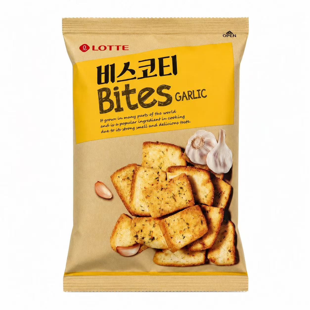 Lotte Toasted Bread Slices Casual Snack 70g Garlic Flavor | Crispy Texture, Rich Garlic Flavor, Convenient Snack GARLIC