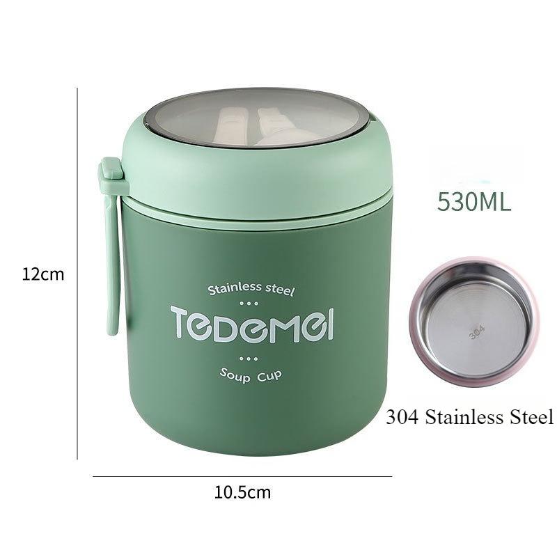 Round Stainless Steel Insulated Soup Cup Breakfast Bowl Oat Milk Water Cup Portable Mini Commuter Meal Replacement Soup Can