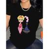 Soft Casual Cartoon Graphic Print T-Shirts Relaxed Fit Round Neck Pure Cotton Short Sleeve Comfort Summer Women's T-shirts