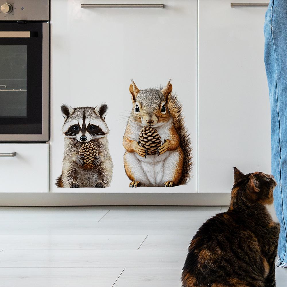 Dull Cute Squirrel Raccoon Bedroom Living Room Door Stickers Background Landscaping Decorative Wall Stickers