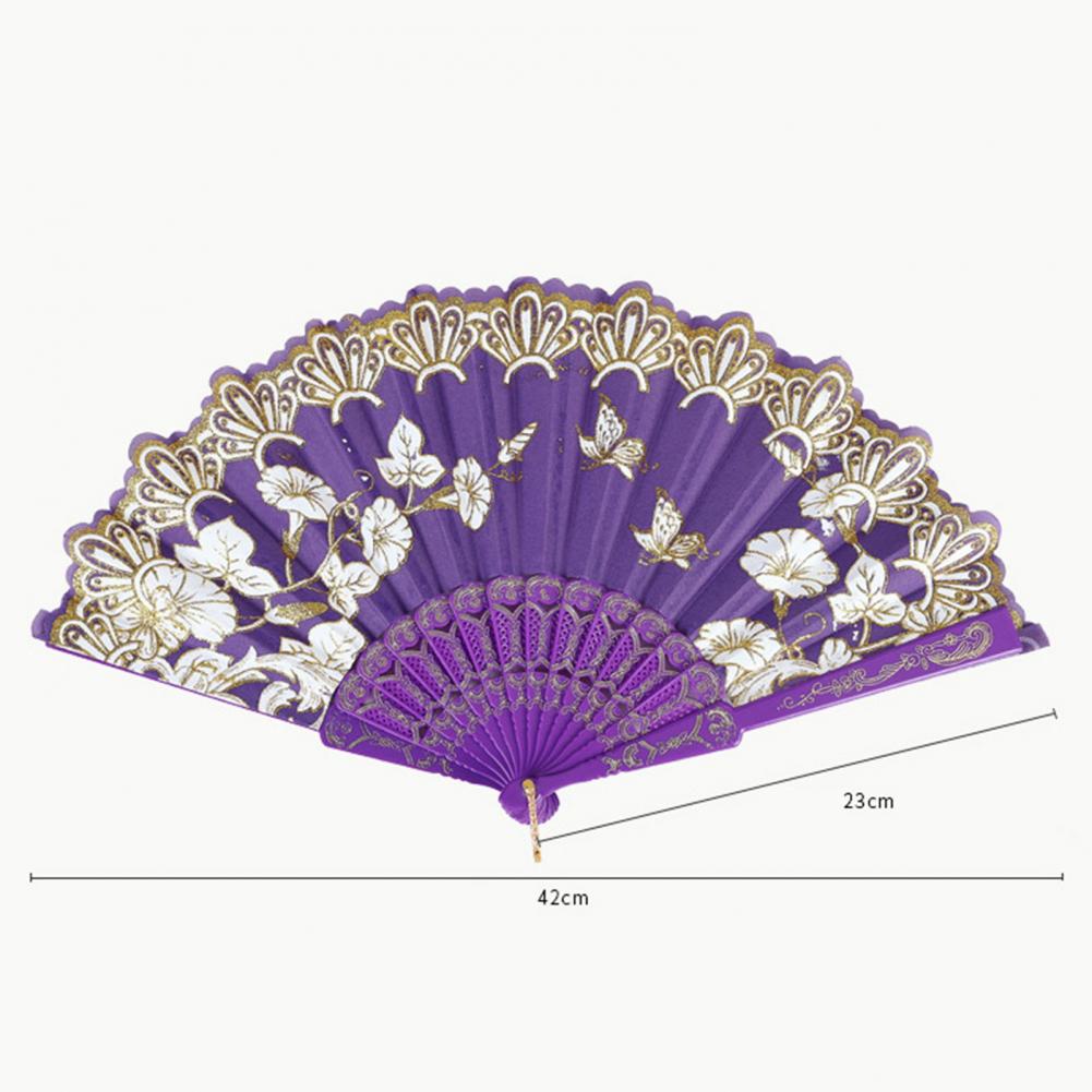 Handheld Fan Vintage Style Bright Color Flower Pattern Cloth Retro Chinese Style Folding Fan Photography Prop