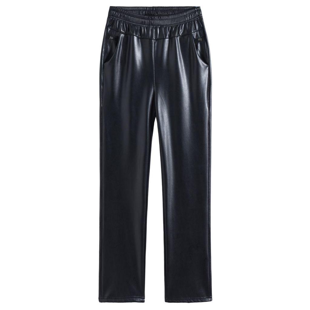 Women's High Waist Fleece-Lined Leather Pants: Plus Size, Loose Fit, Waterproof, Ideal for Spring, Autumn, and Winter