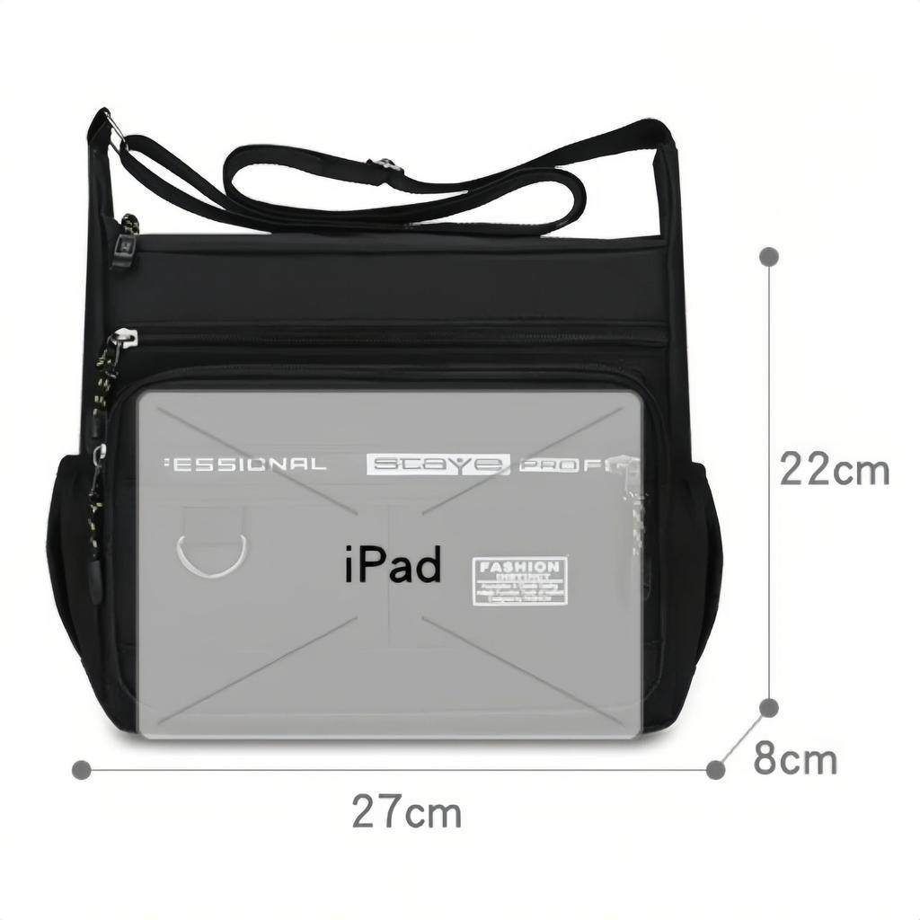 Men's cross-body bag with multi-layered pockets, adjustable shoulder strap, business single-shoulder bag