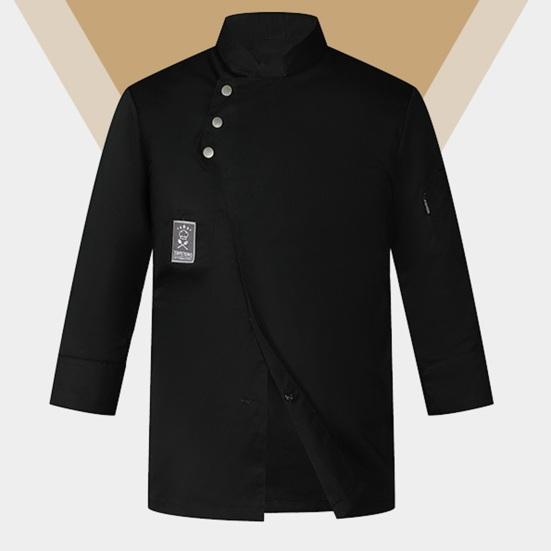 Men Women Solid Color Chef Uniform Stand Collar Single Breasted Pocket Restaurant Uniform Waterproof Anti Dirty Bakery Food Chef Tops